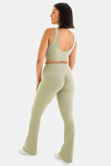 Bacon Active Long Legging Flare Legging with Scrunch Bum // Matcha
